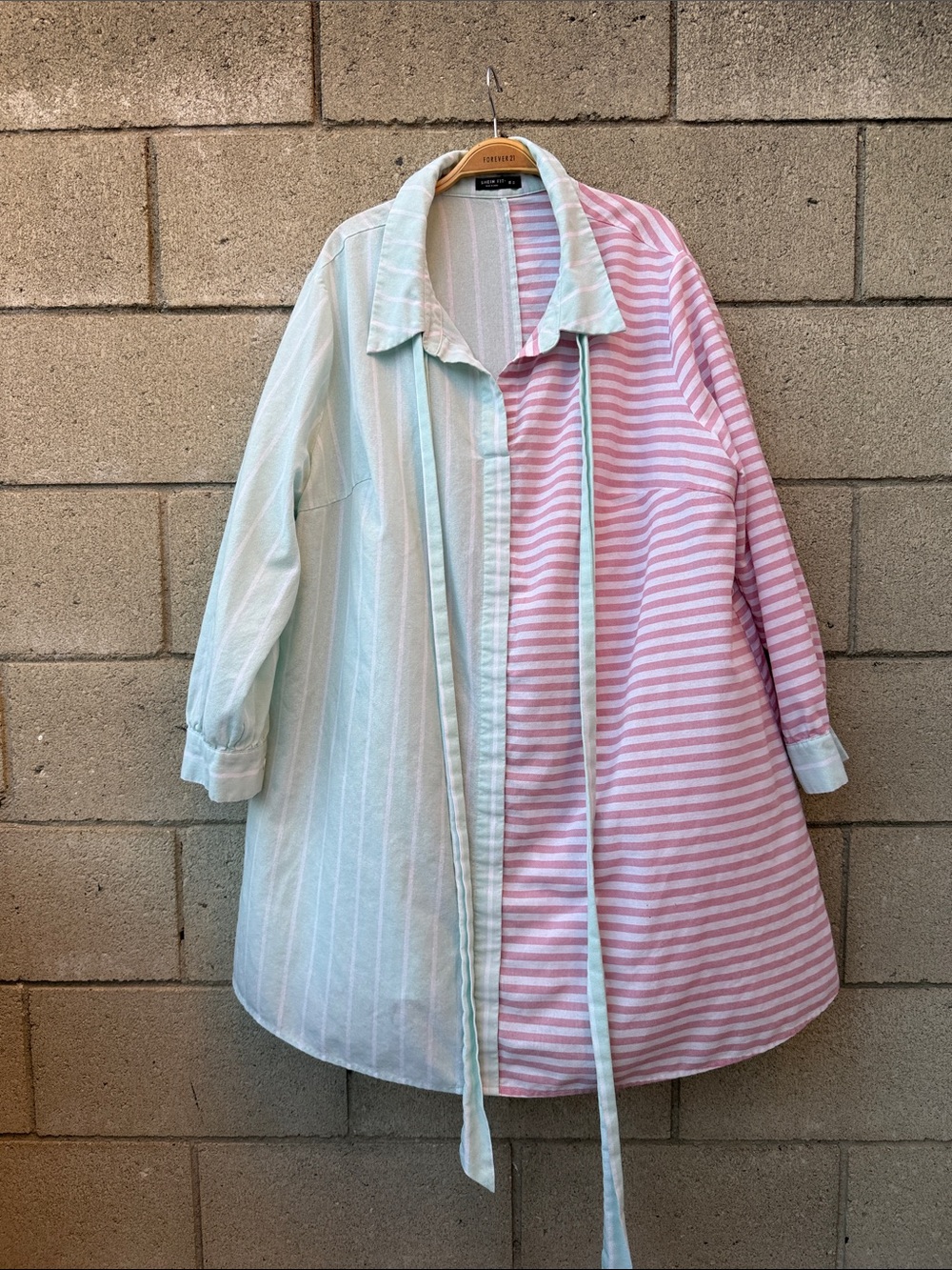 Striped Pink & Light Blue Shirt Dress